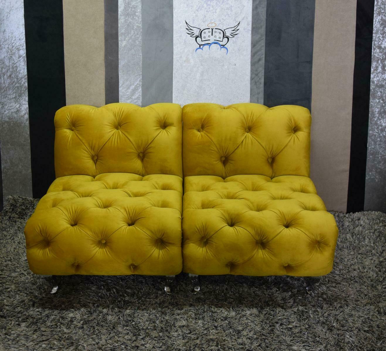 Chesterfield 2-seater sofa couch upholstery textile fabric leather couches yellow cover