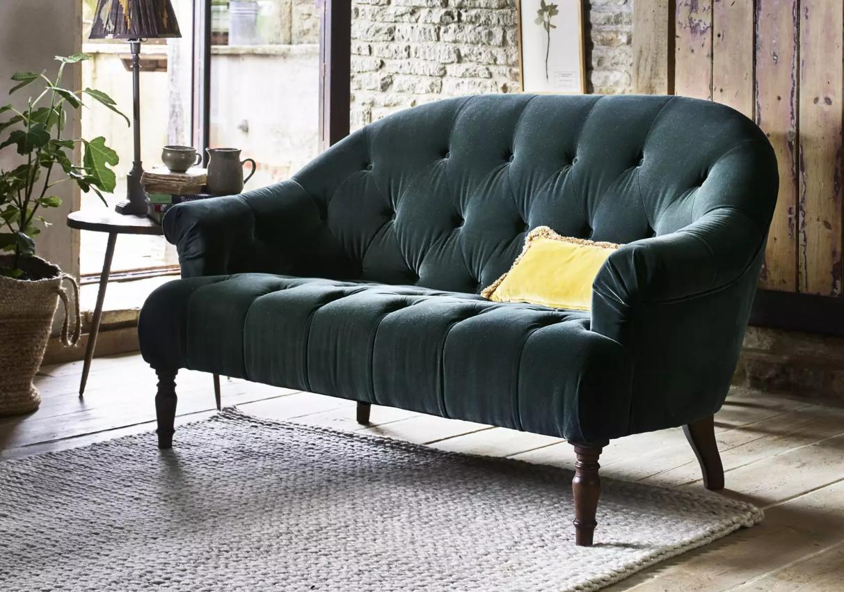 Chesterfield 2-Seater sofa couch upholstery fabric textile leather couches grey green free colour choice