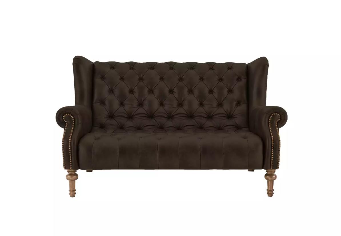 Chesterfield Sofa 2-Seater couch upholstery Faux Leather XXL wing Back Sofa Brown