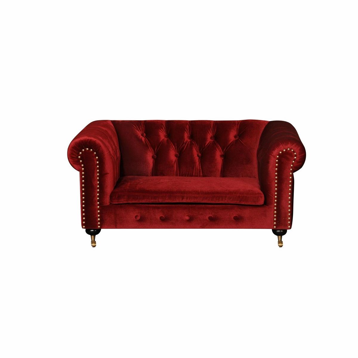 Red baroque sofa couch - Chesterfield fabric 2-seater leather textile with casters jvfurniture® NEW