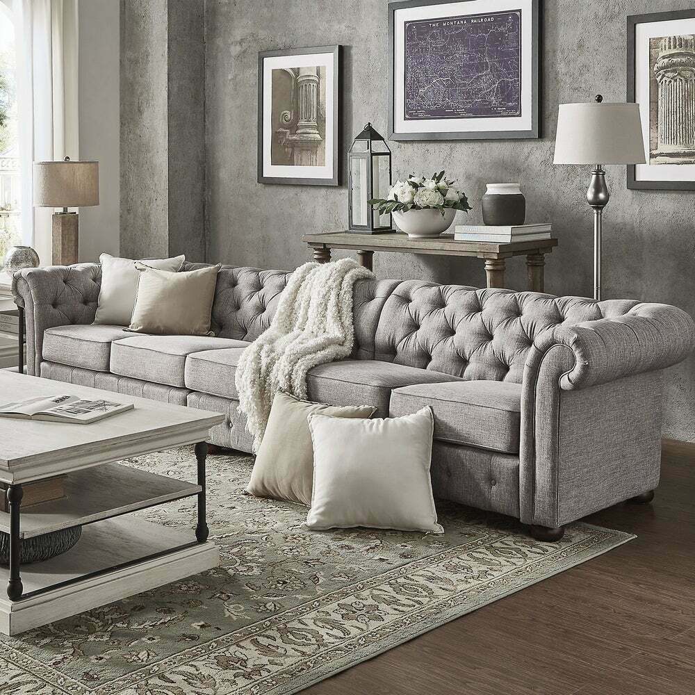 Chesterfield living room upholstery furniture sofa couch five seater textile with cushions