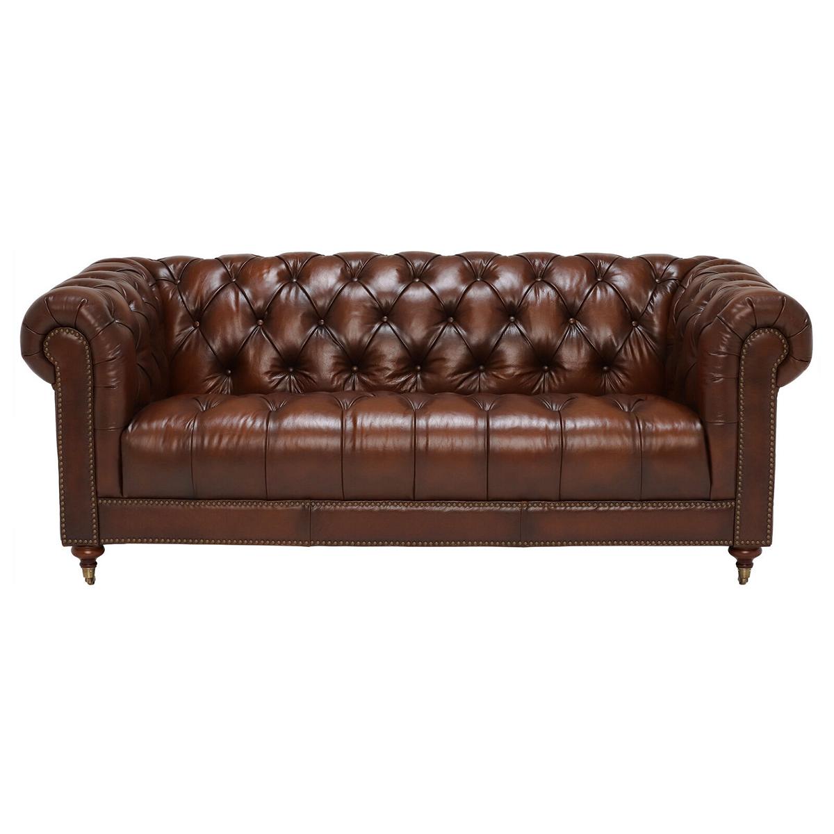 Classic Leather Couch - Brown Chesterfield Fabric Sofa 3-seater New jvfurniture®