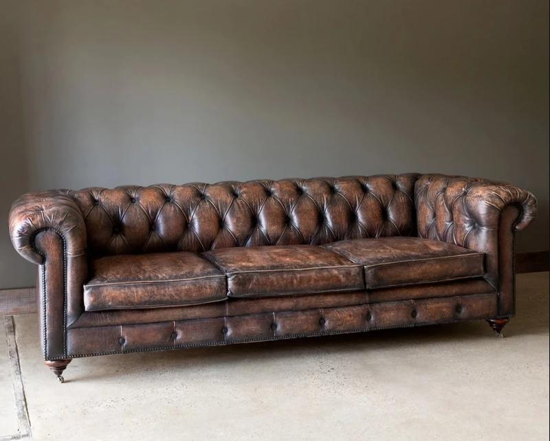 Chesterfield Leather 3-Seater Sofa Couch English Style Furniture Seat Upholstery Designer Couches