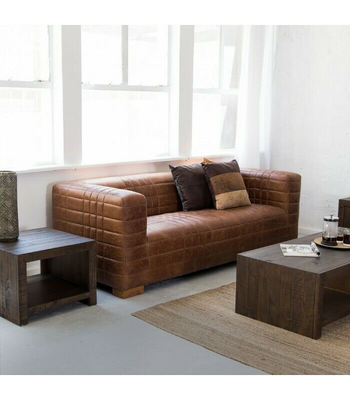 Chesterfield 3-Seater Luxury Grid Sofa Textile Leather Couch Designer Sofas New