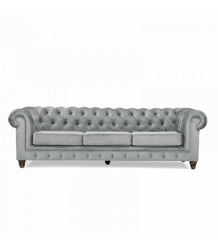 Chesterfield 5-seater Classic Luxury Sofa Textile Leather Couch Silver Couches Grey