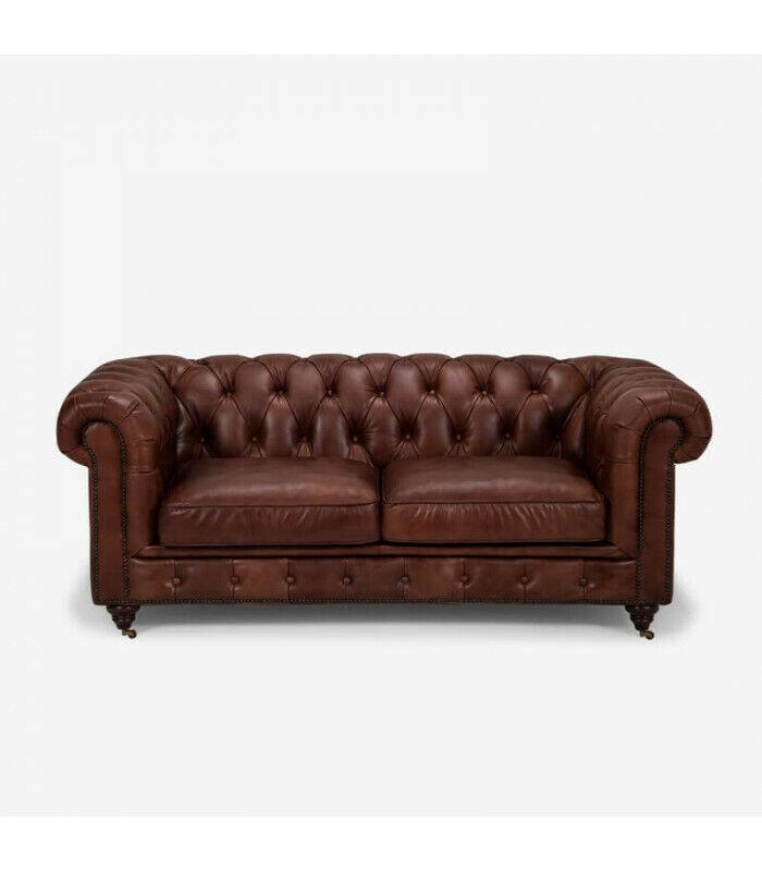 Chesterfield 2-Seater Sofa Classic Luxurious Baroque Rococo Style Sofa Brown Leather Couch New