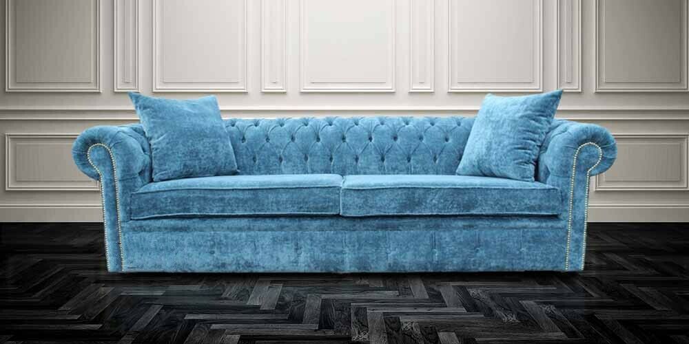 Classic Living Room Sofa - Blue Chesterfield Fabric Couch 3-Seater JVFurniture®