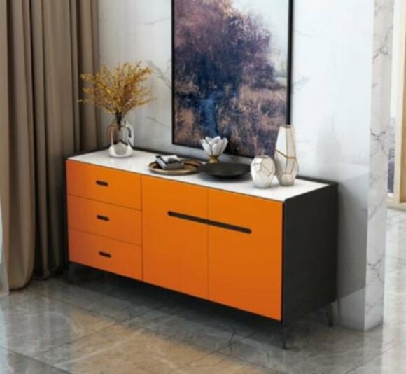 Italian Style Furniture High Dresser Designer Cupboard Cabinets Orange Sideboard