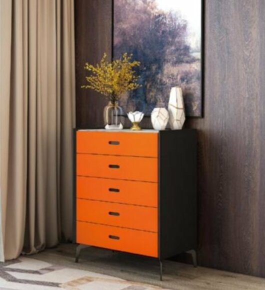 Italian Style Furniture High Chest of Drawers Cabinet Designer Cupboards Orange Sideboard