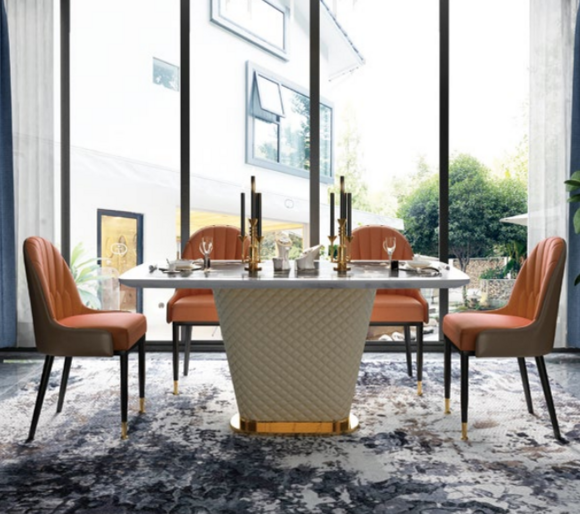 Luxury dining table leather + stainless steel marble imitation stone table dining room 160x100