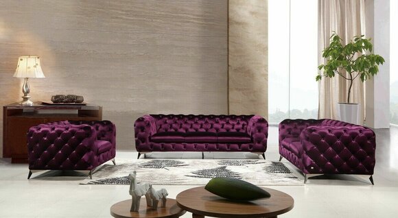 Sofa XXL Big Chesterfield Couch Upholstery Set Textile 3+3 Designer Couches New