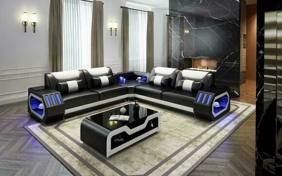 LED Illuminated Corner Sofa Living Room Leather Couch Seat Upholstery Living Landscape Sofa