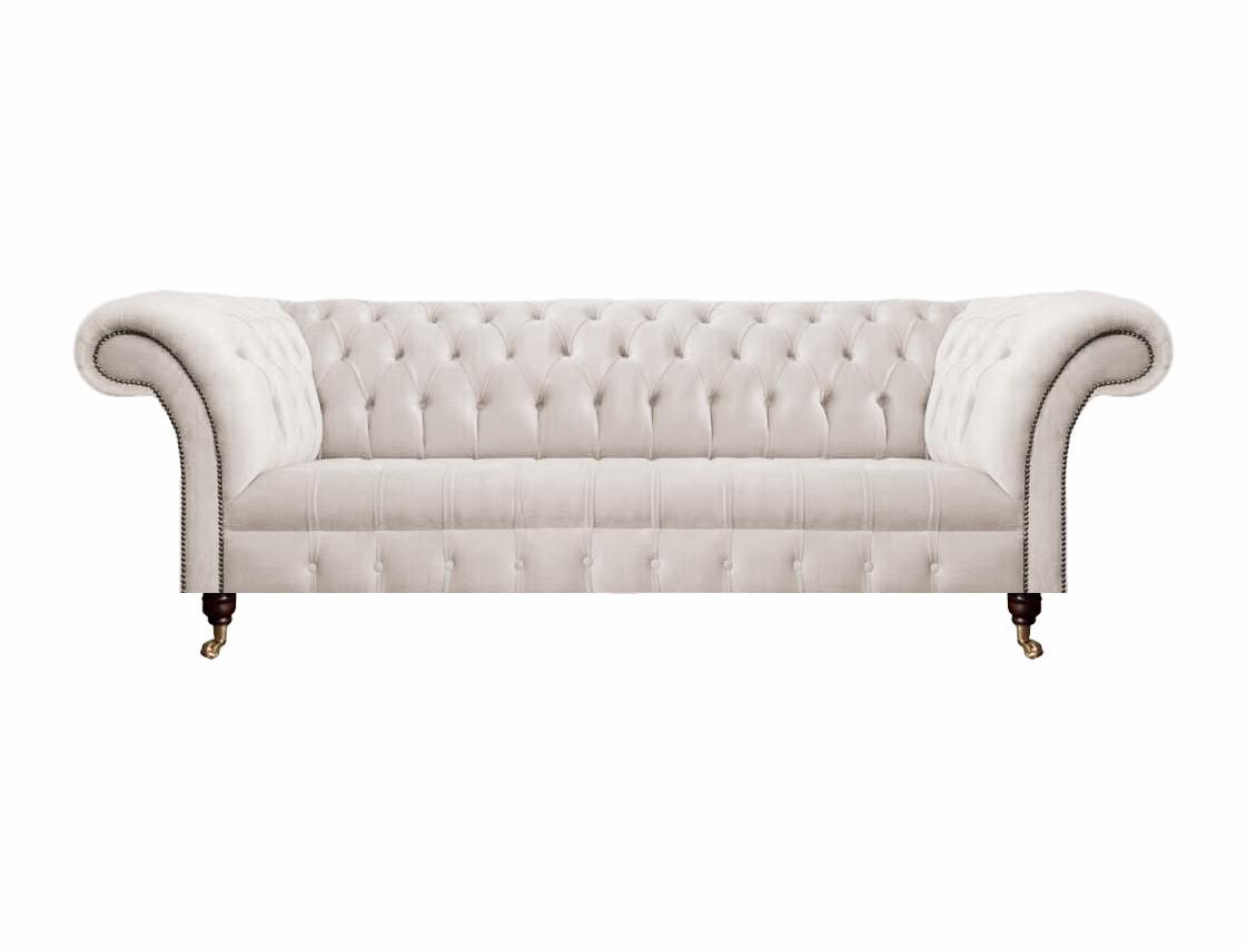 White sofa three-seater couch upholstered furniture living room Chesterfield