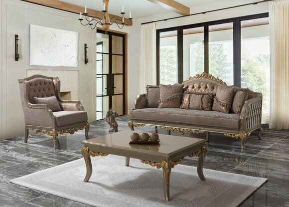 Sofa set upholstered sofa couch brown fabric sofa Chesterfield set couches