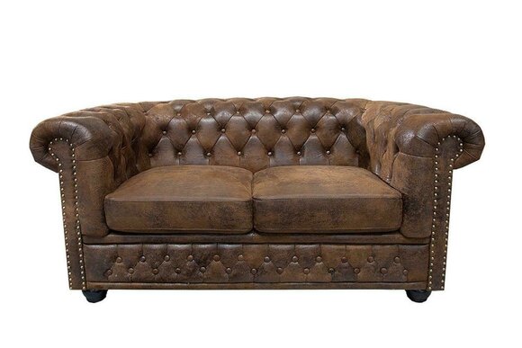 Chesterfield Textile Couch Upholstery 2Seater Fabric Sofas Couches Brown Two Seater