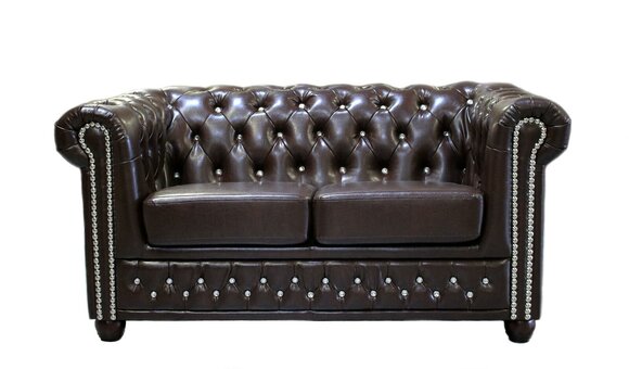 Classic Noble Two-Seater Chesterfield Furniture Couch Textile Sofa Design Brown New