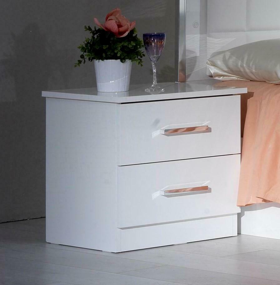 Modern style made of real wooden gloss bedside table with 2-sliding drawers shiny metall materials