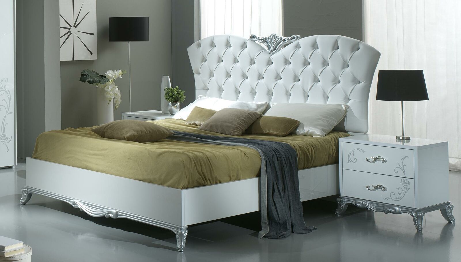 Classic style gloss bedside table with 2-sliding drawers for your bedroom, italian furniture