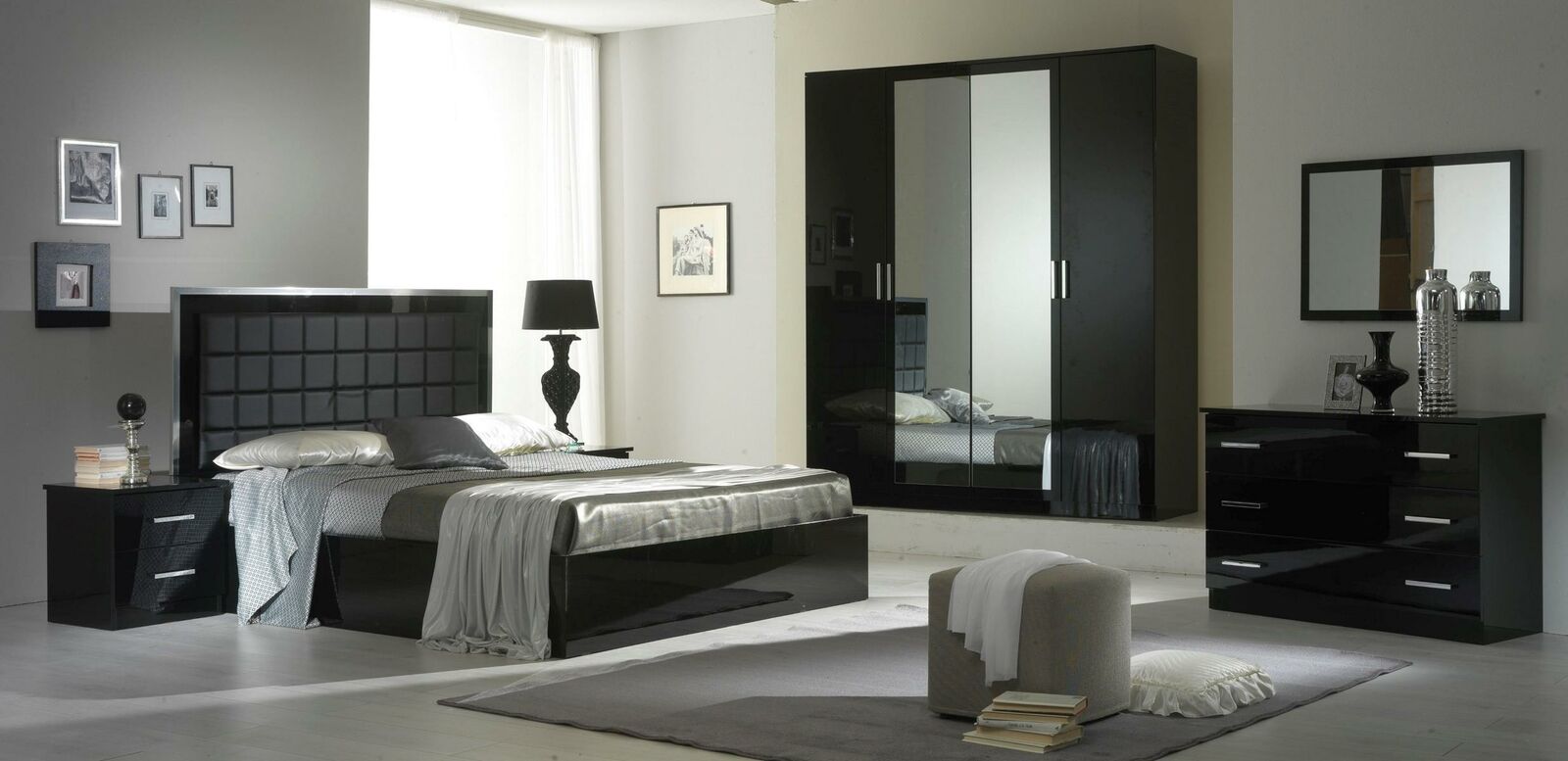 Modern style made of real wooden bedroom wardrobe with mirrors & swing doors