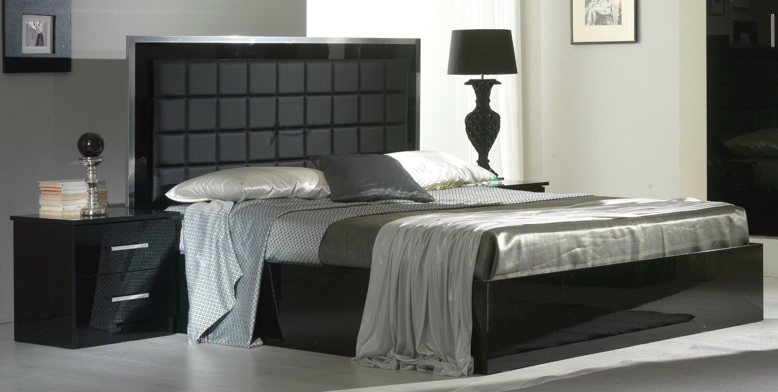 Modern style made of real wooden box spring double bed italian furniture