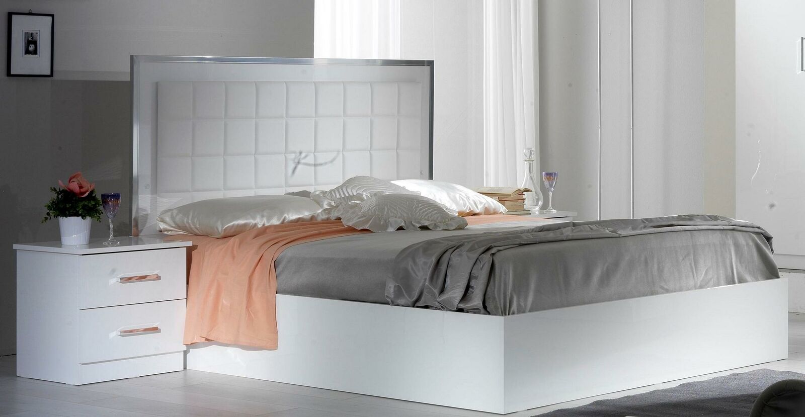 Modern style made of real wooden bedrom double bed in white size 160x200 or180x200cm