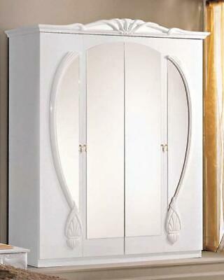 Empire style massive white wardrobe with mirrors & 4-swing doors, italian furniture