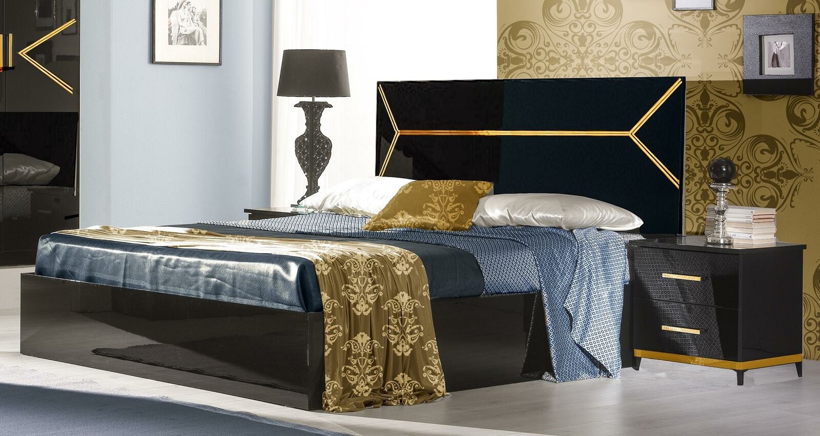 Modern style set of luxury 2x-bedside tables & massive double bed for your bedroom