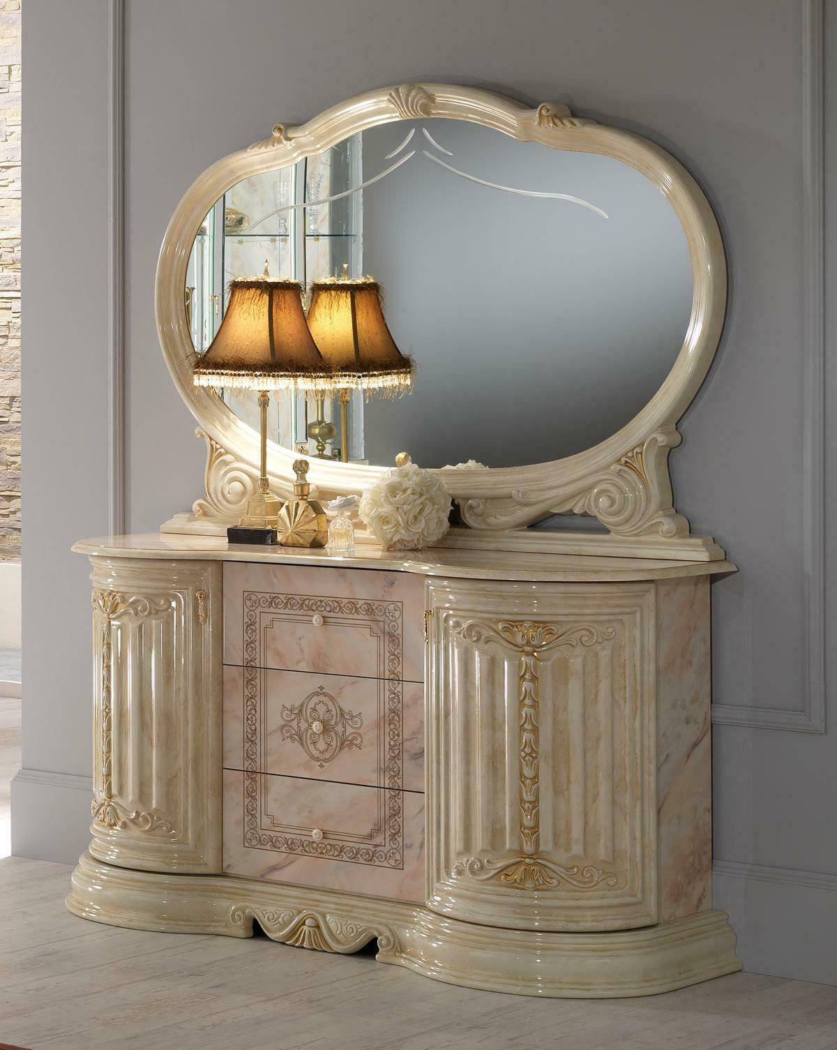 Classic rococo style made of real wooden dressing table with a massive oval mirror