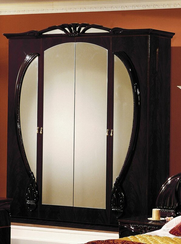 Empire style gloss massive wardrobe with mirrors & 4-swing doors, italian furniture