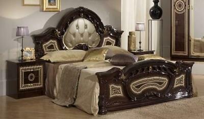 Empire classic style bedroom gloss set of chesterfield double bed & 2x-bedside tables made of real wooden frame