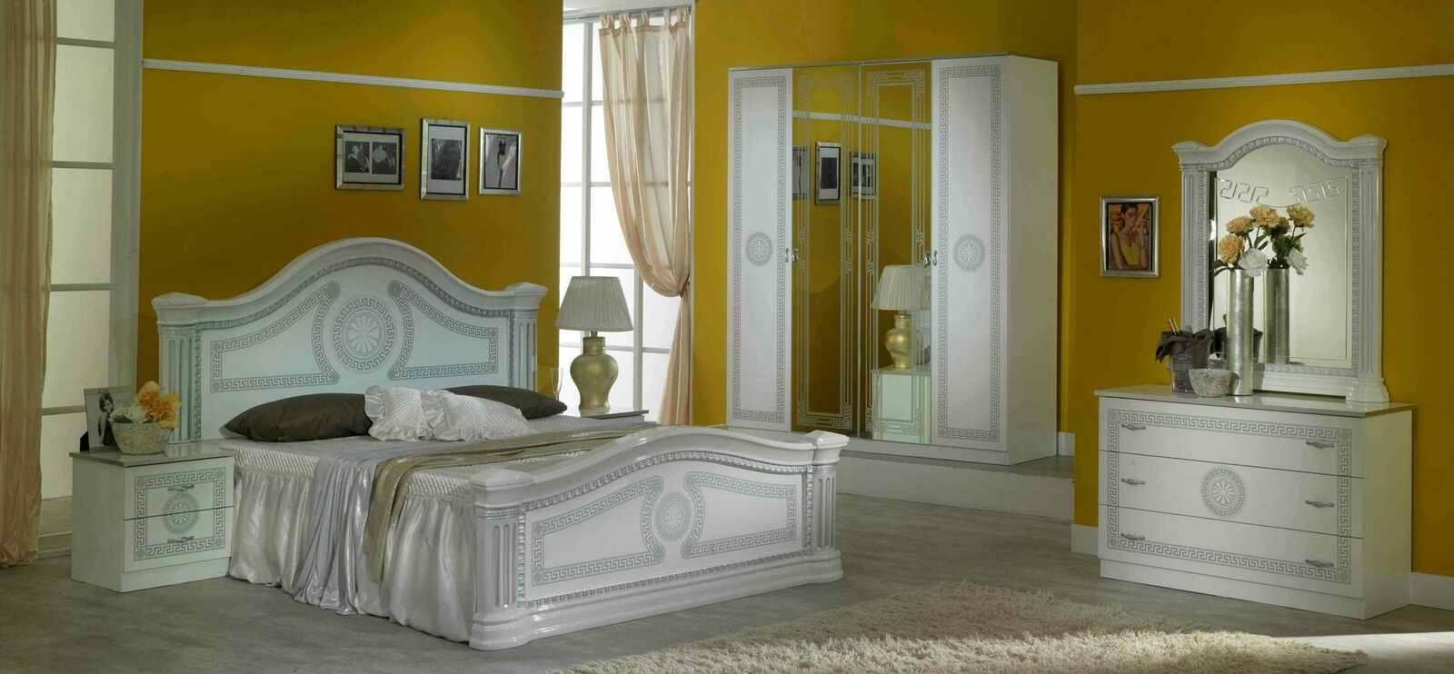 Bedroom empire style set of massive marriage double bed & 2x-bedside tables