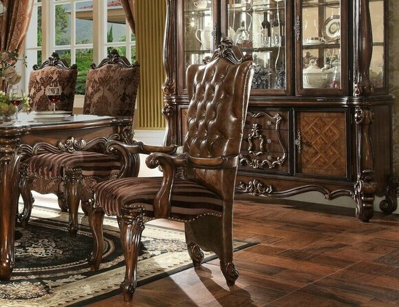 Chair Throne Armchair Set Dining Room Designer Wood Antique Style Baroque Rococo Leather