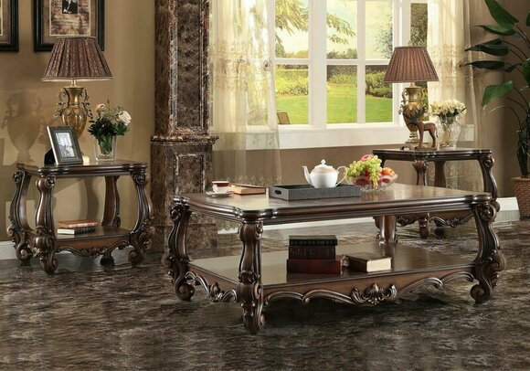 Luxury Coffee Table Real Wood Wood Side Sofa Tables Living Room Baroque