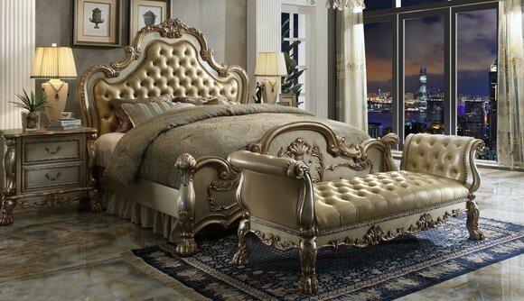 Bed Bench Chaise Lounge Sofa Chaise Leather Baroque Rococo Chesterfield New