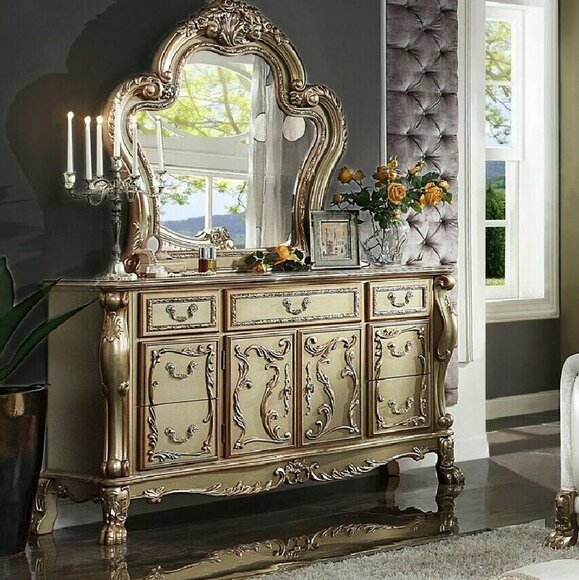 Noble Commode Buffet Commodes Cupboard + Mirror Baroque Rococo Sideboard Wood New