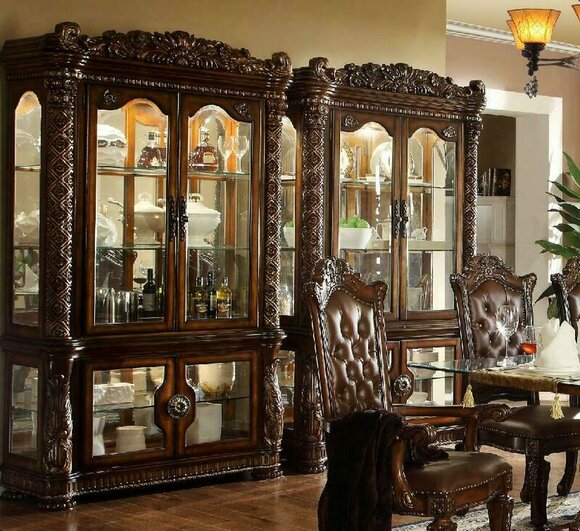 Display Cabinet Showcases Living Room Show Cabinets Baroque Rococo Wood Brown New