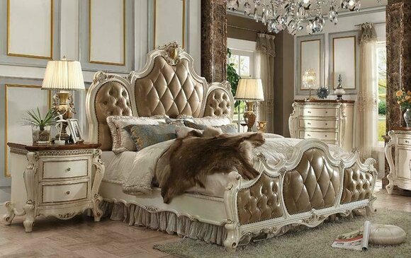 Classic baroque style massive chesterfield design double bed made of real wooden frame