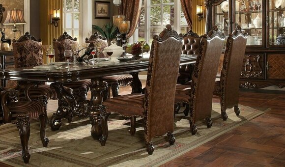 Set of 8x Armchairs Chair Design Wood Upholstery Chairs Dining Room Set Group Baroque