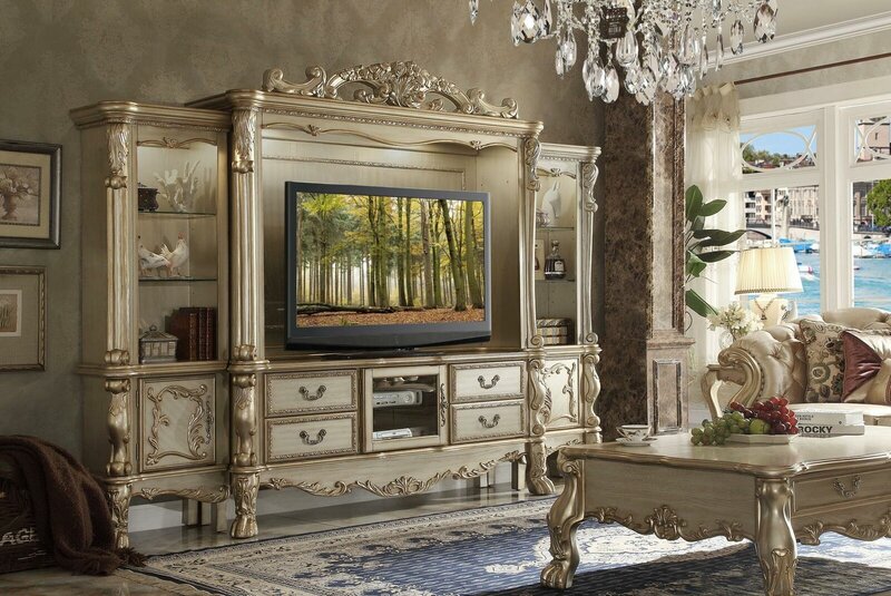 TV Wall Wood Style Baroque Shelf Living Room Furniture Cabinet New Classic Living Wall