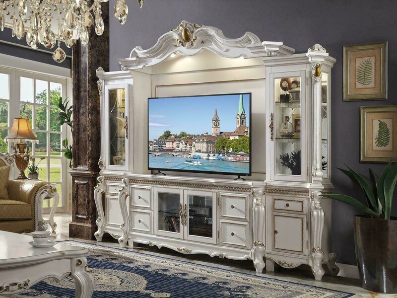 TV Wall Classic Living Wall Unit Genuine Handcrafted Wood Display Cabinet Shelf Baroque Rococo