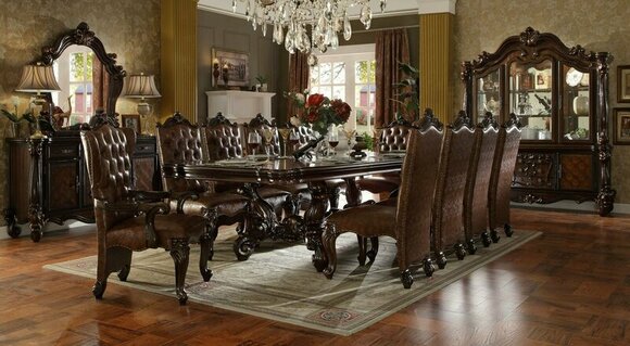 Dining Room Set 9pcs Baroque Rococo Table 8x Chairs Chair Group Carved