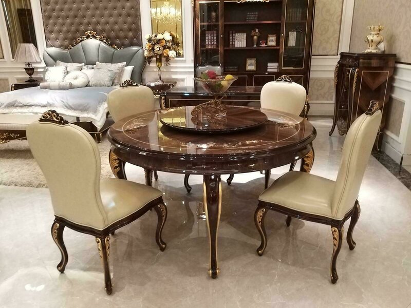 Baroque style made of real wooden set of 6x-chairs & round massive dining table