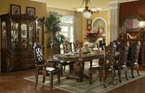 Dining Room Complete Set Table Sideboard 8x Chair Set Glass Cabinet Baroque 10 pcs.