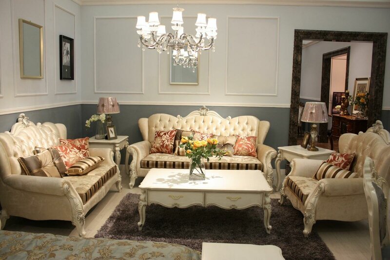 Rococo style made of real wooden 3+2+1 sofa set with sofa cushions