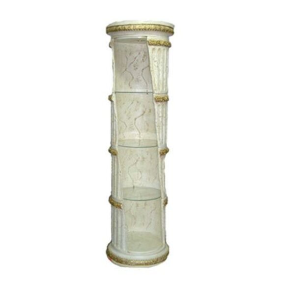 Decorative showcase design as round ancient egyptian column with shelves & lights, 202cm height