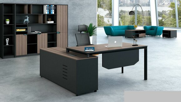 Office furniture 2 parts Set boss table + filing cabinet tables shelf desk