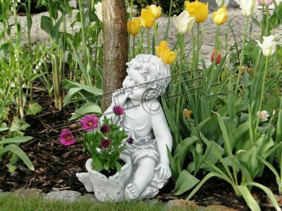 Decorative garden flower pot in classic style with a kid designed figure sculpture