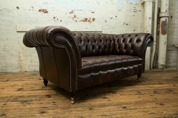 Classic Upholstery Furniture Chesterfield Brown Couch Textile Leather Fabric Sofa Seater