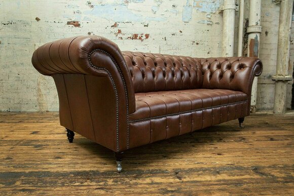 Sofa Luxury Textile Chesterfield Couch Sofas Upholstery 3 Seater Set Brown Leather