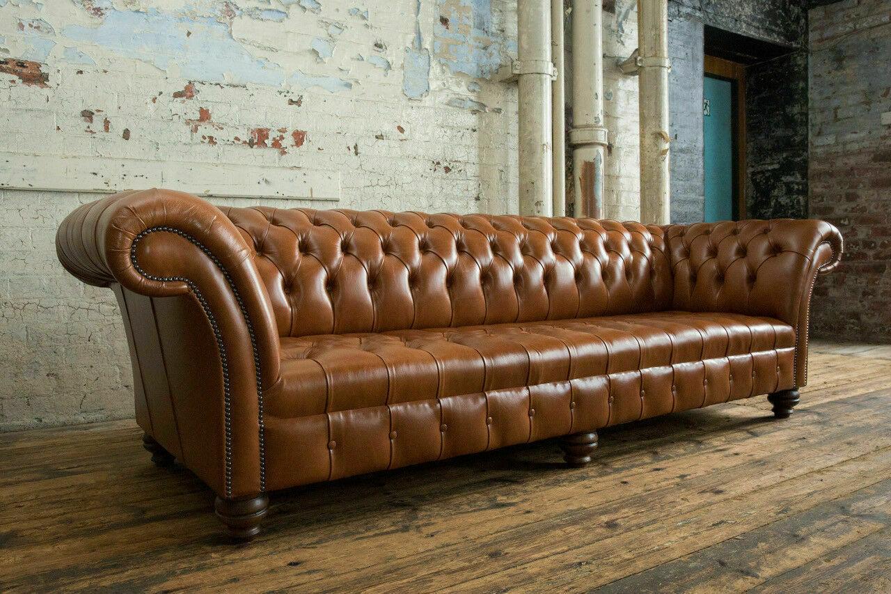 Brown Chesterfield Couch Leather 4 Seater XXL Big Sofa Couches Big New Upholstery